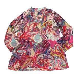 TravelSmith Women Small Colorful Sheer Paisley Split Neck‎ Tunic Blouse Top